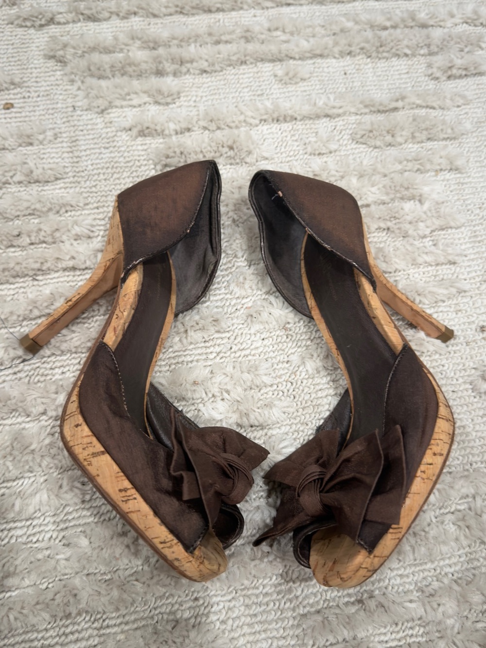 Brown Bow Peep-Toe Heels - Picture 2 of 3